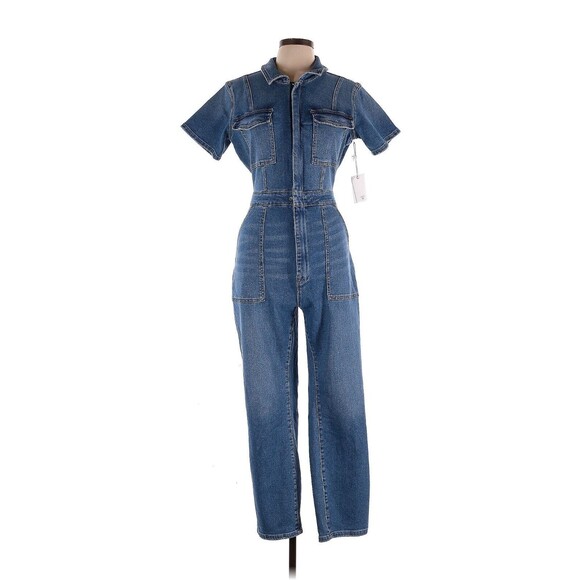 GOOD AMERICAN Solid Blue Denim Jumpsuit - 3 (Large) - Picture 1 of 2